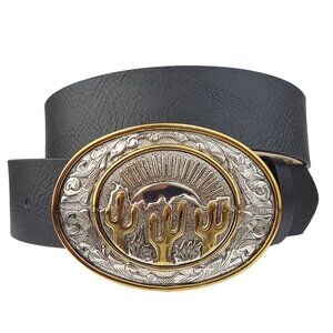 Western-Inspired Catus Theme Oval Buckle belt